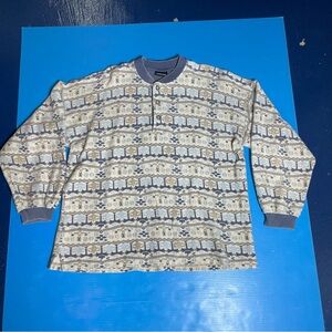 Vintage GIRAMONDO Italy Cotton Geometric Knit Henley Sweater XL